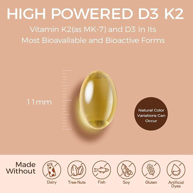 NutriSphere Vitamin D3 &amp K2 (MK-7) - 10000 IU + 200 mcg Supplement D&ampK Easy to Swallow Supports Calcium Absorption - 365 Softgels (1 Year Supply)