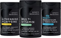 Sports Research® Energy Production Pack - 23 Essential Vitamins &amp Minerals with CoQ10 &amp Iodine - Daily Nutrient Support + L-Theanine Supplement + Caffeine &amp MCT Oil + Magnesium L-Threonate