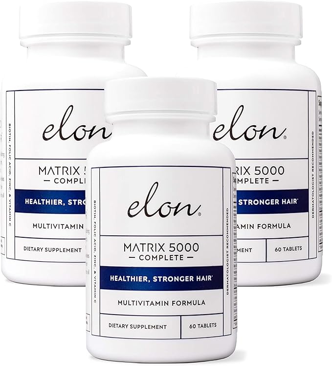 Elon Matrix 5000 Complete Multivitamin — Skin Hair and Nail Growth Vitamins — Healthy Hair Growth Vitamins for Women &amp Men — 5000Mcg Biotin Supplement Pack of 3 (180 Day Supply)