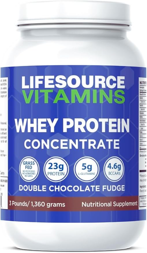 LifeSource Vitamins 3lb Grass Fed Whey Protein Concentrate - Chocolate w/Stevia - 3 lb Powder
