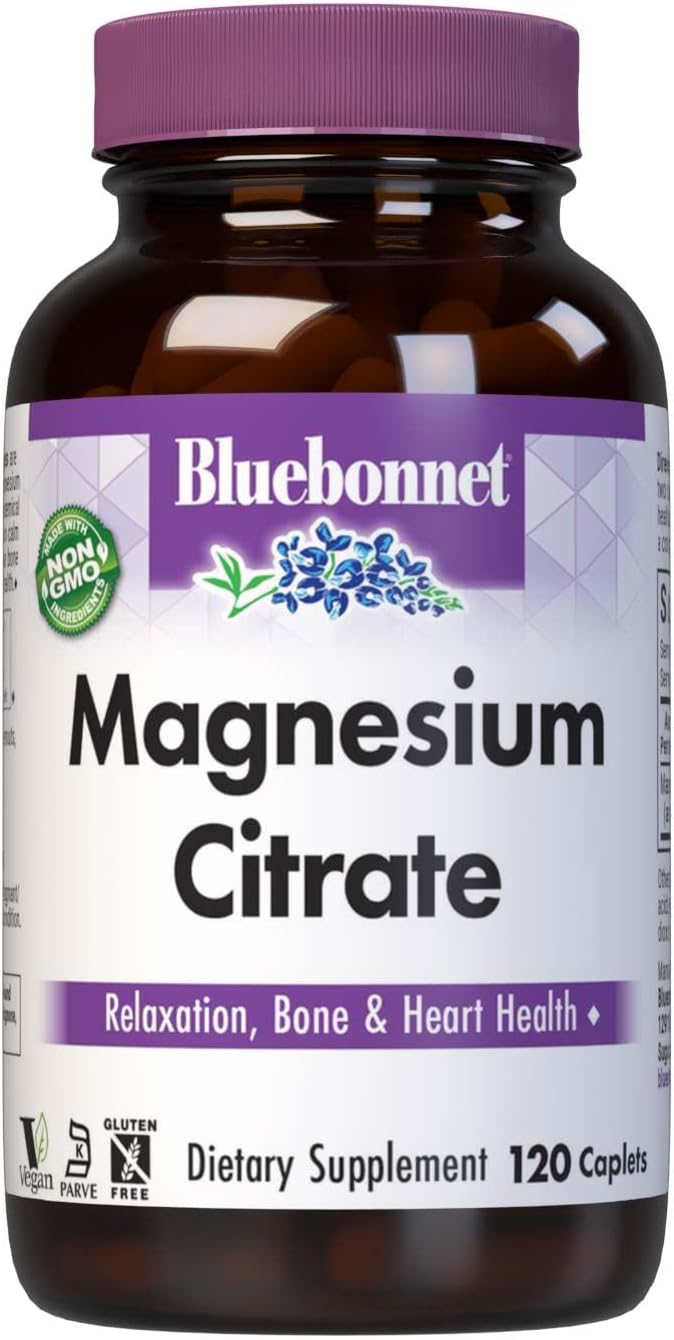Bluebonnet Nutrition Magnesium Citrate 400mg of Magnesium Maximum Absorption Supports Immune Health &amp Energy Production* Soyfree Gluten-Free Non-GMO Kosher Dairy Free Vegan 120 Caplets
