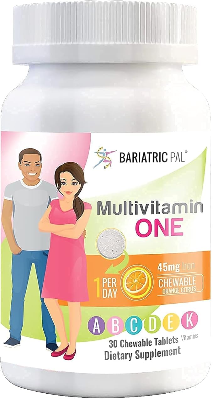 BariatricPal 30-Day Bariatric Vitamin Bundle (Multivitamin ONE 1 per Day! with 45mg Iron Chewable - Orange Citrus and Calcium Citrate Soft Chews 500mg with Probiotics - French Caramel Vanilla)
