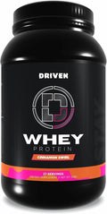 Driven WHEY- Grass Fed Whey Protein Powder: Delicious Clean Protein Shake- Improve Muscle Recovery with 23 Grams of Protein with Added BCAA and Digestive Enzymes (2 lb Cinnamon Roll)