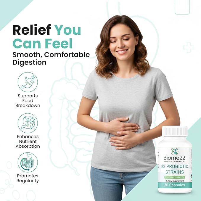 Biome22 Probiotic Supplement - Multi-Strain Capsules with 22 Diverse Strains and Prebiotic Fiber - Shelf-Stable Delayed-Release Formula for Men and Women