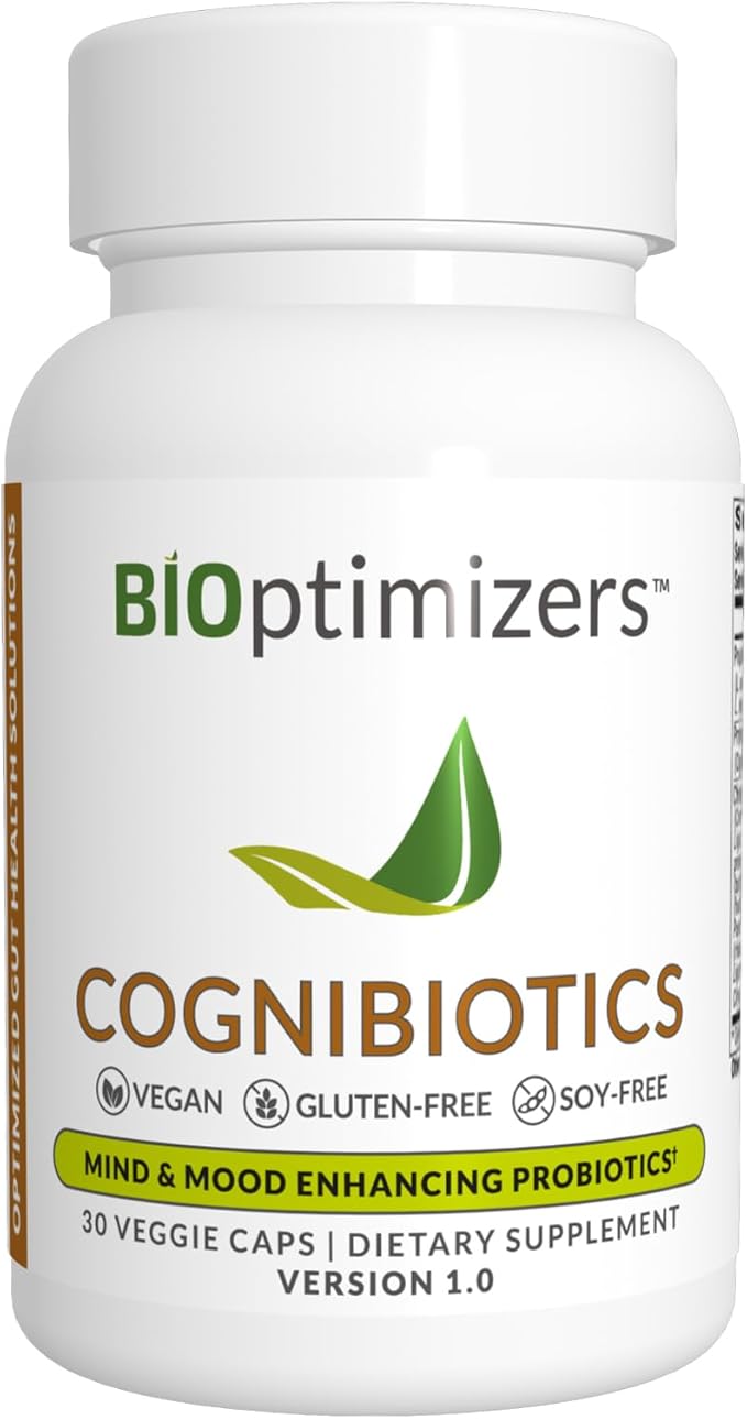 BIOptimizers Cognibiotics Probiotic Brain Supplement - Helps Support Mood Better Focus Memory Mental Clarity - 30 Capsules