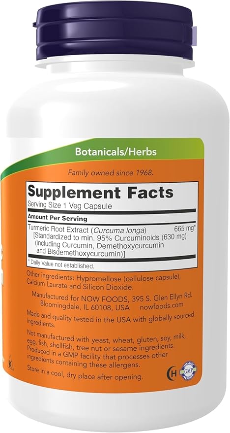 NOW Foods Supplements Turmeric Curcumin Derived from Turmeric Root Extract Herbal Supplement 120 Veg Capsules (Pack of 2)