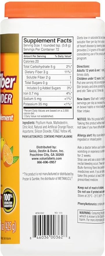 GoodSense Best Fiber (Flavor Free 62 Servings 8.6oz) + (Natural Psyllium Fiber Orange Flavor 72 Servings 15oz) Powder Sugar Free (1ea) (Variety Pack)