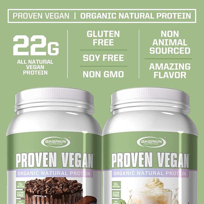 Gaspari Nutrition Proven Vegan Protein Organic Natural Protein Gluten Free Soy Free NON GMO (2lbs Double Chocolate Cake)