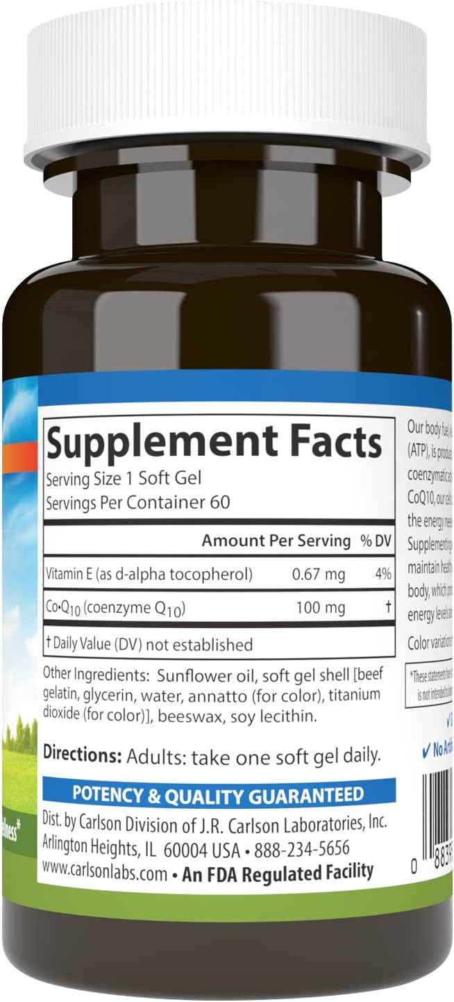 Carlson - Co-Q10 100 mg Energy Production &amp Heart Function 60 Softgels