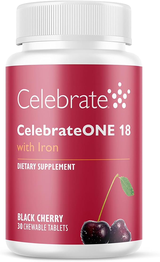 Celebrate Vitamins CelebrateONE 18 Chewables 18mg Iron - Once Daily Bariatric Multivitamin Essential Vitamins &amp Minerals - Gastric Bypass &amp Sleeve Gastrectomy Supplement - Black Cherry (30 T