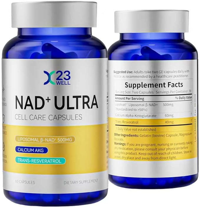 NAD+ Ultra Cell Care Capsules with Liposomal NAD+ Calcium Alpha Ketoglutarate &amp Trans-Resveratrol 60 Capsules Supplements