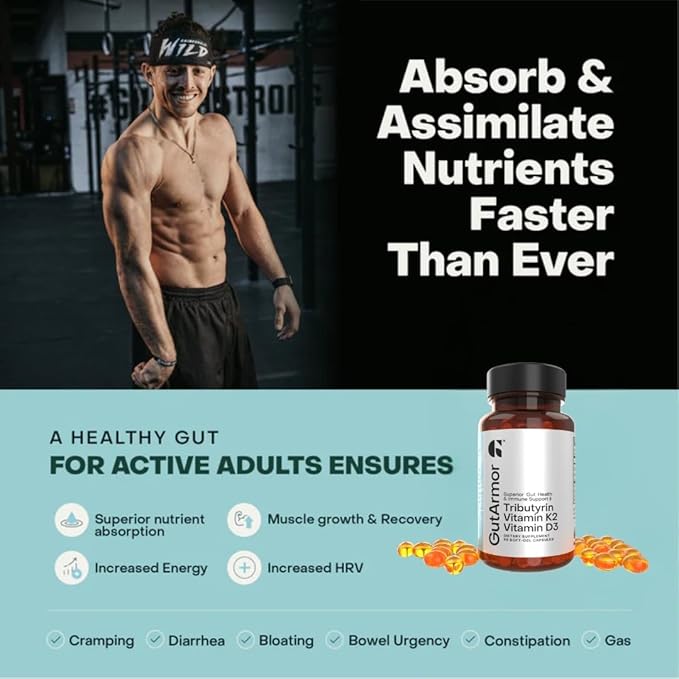 GutArmor Tributyrin Vitamin Complex 180 Softgels 350mg Butyrate with D3 3000IU &amp K2 120mcg Gut Health Support