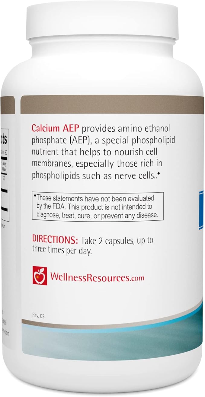 Wellness Resources Calcium AEP - Nerve Support Supplement for Cellular Protection Longevity Cell Membrane Health Myelin Sheath Support - 925mg Ca-2-AEP Per Capsule - 180 Capsules
