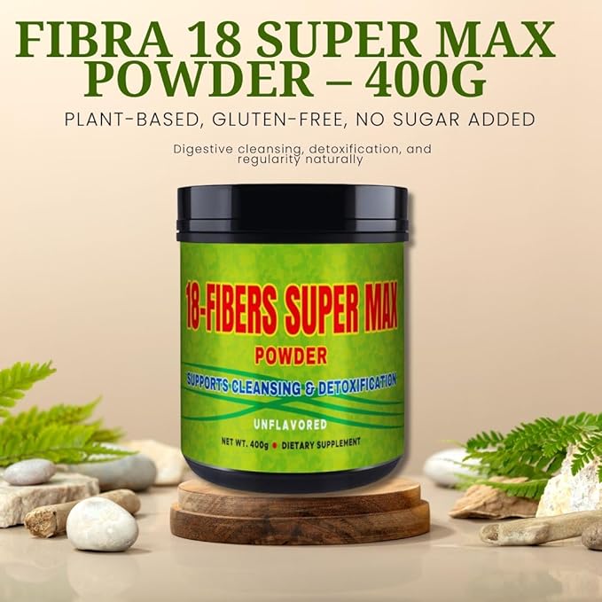 FIBRA 18 Super MAX Powder – 400g – 18-Fiber Blend with Senna Flaxseed Prune Apple &amp More – Dietary Supplement for Digestive Cleansing &amp Detoxification Unflavored – Natural Digestive Suppor