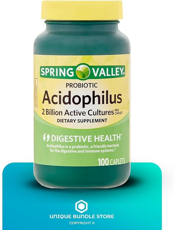 Unique Bundle Store Probiotic Acidophilus 100 Caplets – Probiotic with 2 Billion Active Cultures Digestive Health Probiotics Probioticos for Daily Gut Balance Low Sodium (Pack of 2)