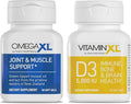 OmegaXL Joint Support Supplement - 60 Softgels &amp VitaminXL D3 High Potency Daily Vitamin D 5000 IU 125mcg Immune Support Supplement (30 Softgels) - 2 Pack