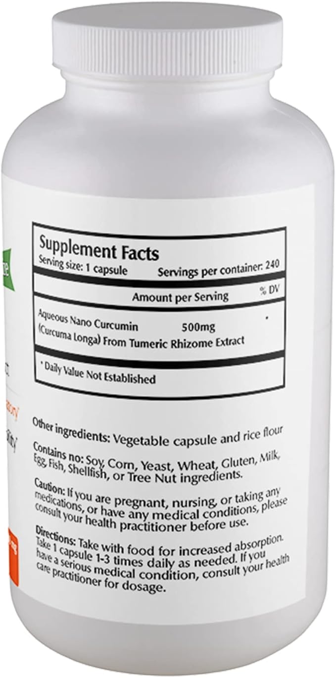 One Planet Nutrition Nano Curcumin 500 mg Veggie Capsules (240 Servings) Family Size Nano for High Absorption Supports Immune Health Non-GMO Vegan Gluten-Free