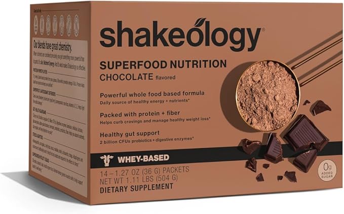 BODi Shakeology 0g Added Sugar Whey-Based Protein Powder – Gluten-Free Superfood Shake with Vitamins &amp Minerals – Helps Support Healthy Weight Loss &amp Gut Health Chocolate 14 Individual Packe