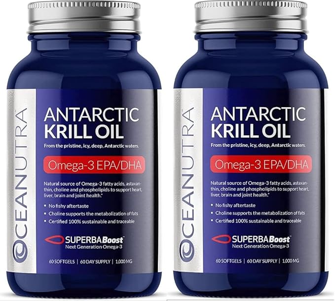 100% Pure Krill Oil 1000MG 120-Day Supply Double Strength 56% Phospholipids Astaxanthin Sustainable Antarctic SuperbaBoost Omega 3 EPA DHA Heart Brain Skin Care Third-Party Tested No Fish Oil