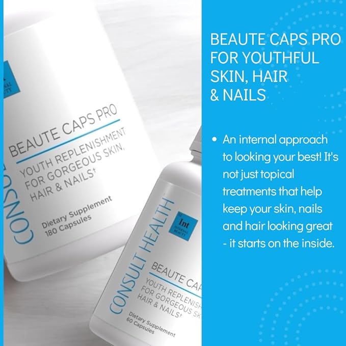 Consult Health Beaute Caps PRO - 10500mg Biotin Collagen MSM Clinically Tested Supplement Supports Healthy Hair Growth Skin and Nails USA Made - 180 Capsules