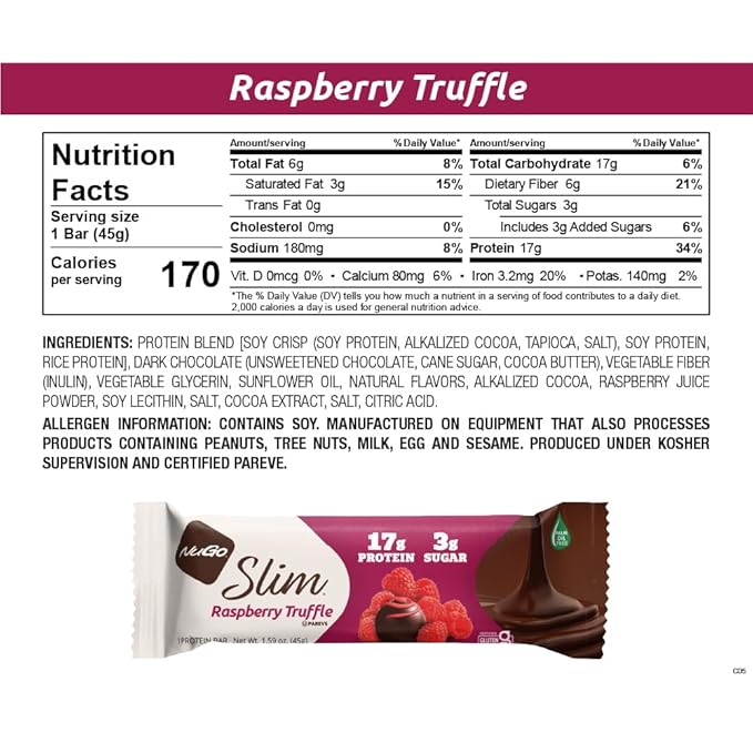 NuGo Slim 12ct Variety 16-17g Protein 3g Sugar High Fiber Low Net Carb Keto Friendly Gluten Free