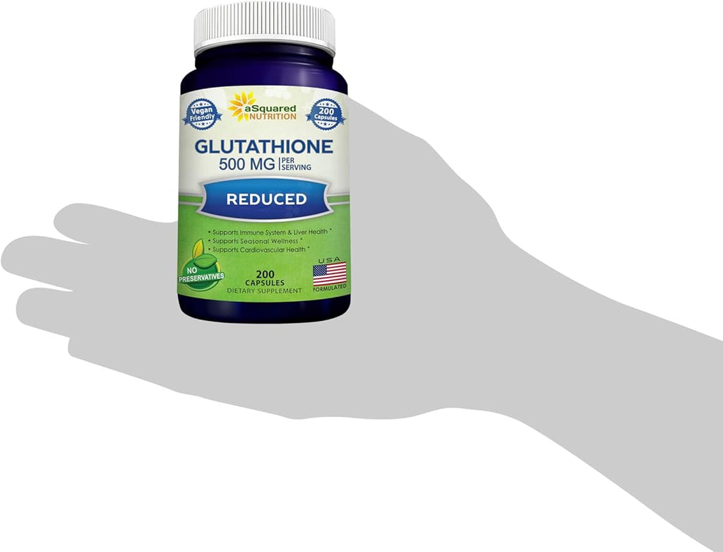 aSquared Nutrition Reduced Glutathione 500mg Per Serving Supplement -200 Capsules -L-Glutathione Antioxidant to Support Liver Health &amp Detox - Max Strength Powder Pills to Help Immune &amp Brain