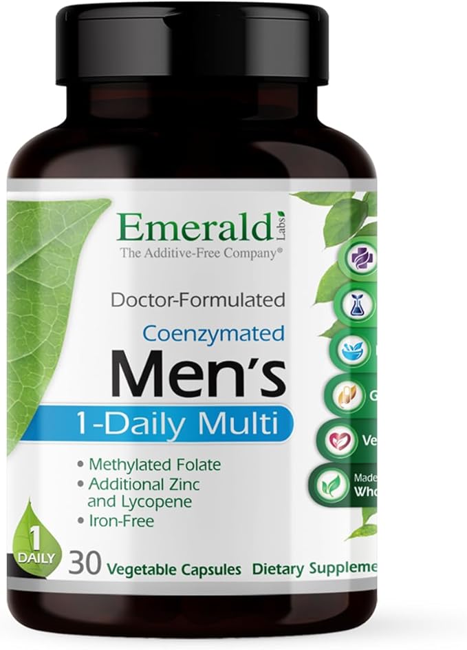 EMERALD LABS Men's 1 Daily Multi - Additive-Free Men's Multivitamin - Includes Lycopene Zinc Vitamin D3 &amp More - Supports Bones Prostate &amp Vision* - 30 Vegetable Capsules