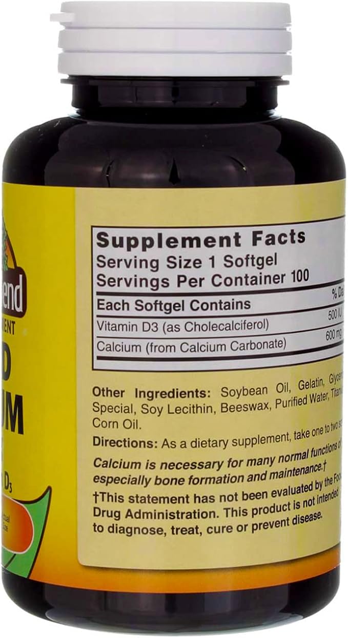 Nature's Blend Liquid Calcium 600 mg with D3 Softgels - 100 ct Pack of 6