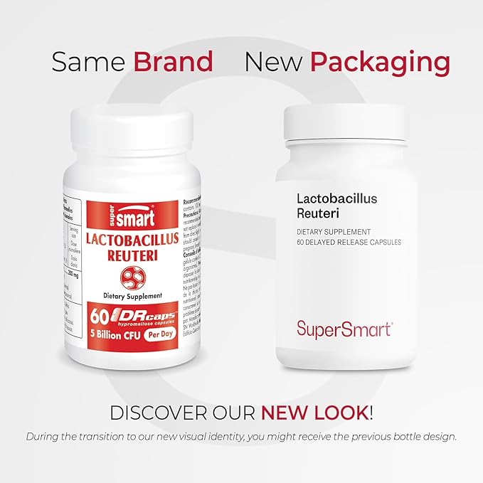 Supersmart - Lactobacillus Reuteri 5 Billion CFU per Day - Probiotic Supplement | Non-GMO &amp Gluten Free - 60 * 3 DR Capsules