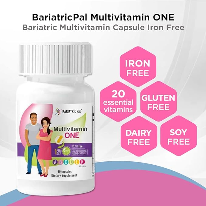 BariatricPal 30-Day Bariatric Vitamin Bundle Multivitamin ONE 1 per Day! Iron-Free Capsule Easy Swallow Calcium Citrate (600mg) and D3 Coated Tablets