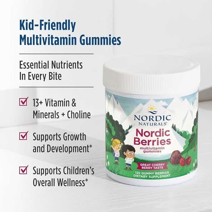 Nordic Naturals Nordic Berries Cherry Berry - 120 Gummy Berries - Great-Tasting Multivitamin for Ages 2+ - Growth Development Optimal Wellness - Non-GMO Vegetarian - 30 Servings