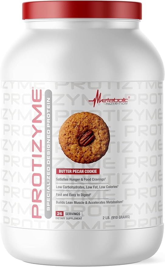 Metabolic Nutrition Protizyme 100% Whey Protein Powder High Protein Low Carb Low Fat Whey Protein Digestive Enzymes 24 Essential Vitamins and Minerals Butter Pecan Cookie 2 Pound (26 ser)