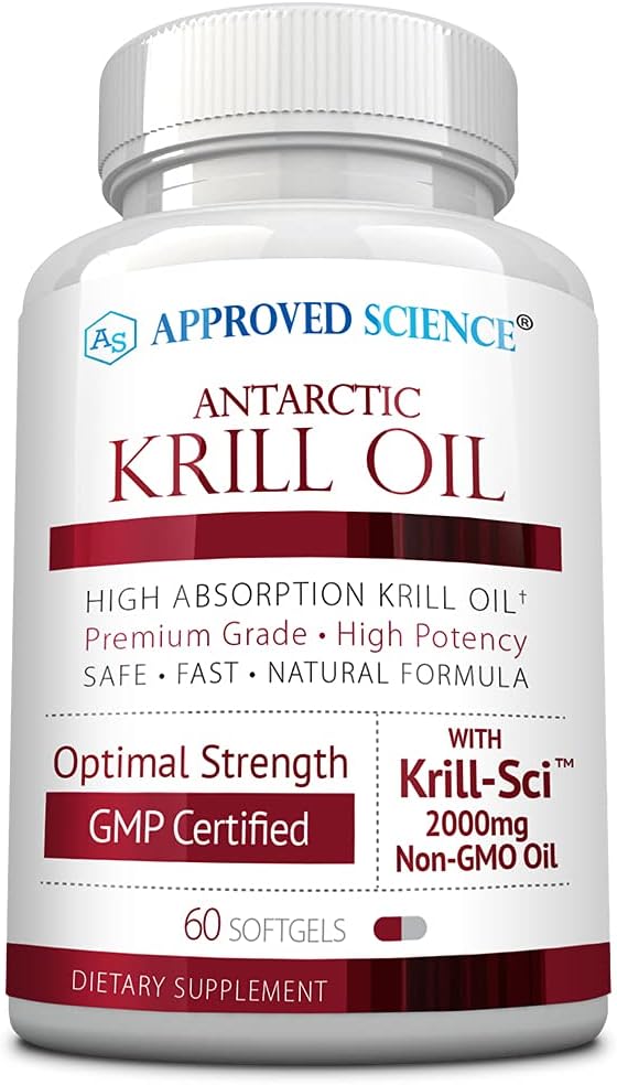 Approved Science Krill Oil - 2000mg Antarctic Krill Oil 650mcg Astaxanthin - 260mg EPA 160mg DHA - 60 Softgels - 1 Month Supply