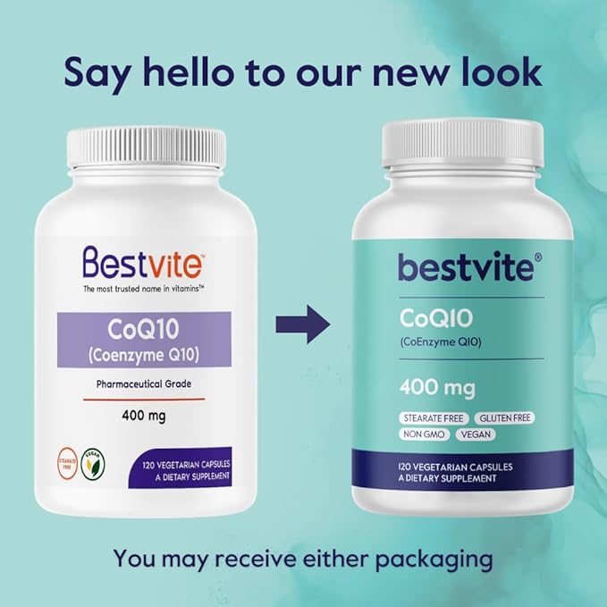 BESTVITE Coenzyme CoQ10 400mg (120 Vegetarian Capsules) Naturally Fermented - No Stearates - Vegan - Gluten Free - Non GMO