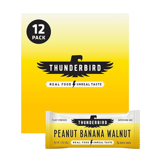 Thunderbird Bars Energy Snack Gluten-Free with Protein Healthy Real Food Vegan Non-GMO No Added Sugar Peanut Banana Walnut Flavor (12 Count 1.7 oz. Bars)