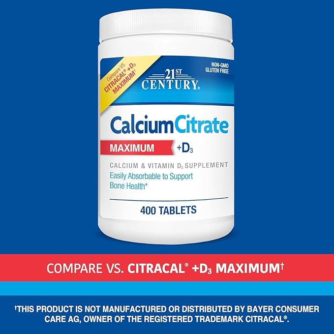21st Century Calcium Citrate + Vitamin D Caplets - 400 ct Pack of 3