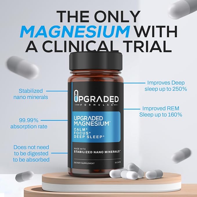 Upgraded Formulas Nano Magnesium Supplement 3rd Party Clinical Trial Improves Deep Sleep up to 250% REM Sleep Up to 160% in only 14 Nights - Enhances Calm 60 Capsules