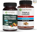 Pure Nutrition Whole Food Multivitamin for Men and Triple Ginseng 790mg form a powerful combo to support support energy strength and overall wellness. Multivitamin for men 60 Tabs + Triple Ginseng 12