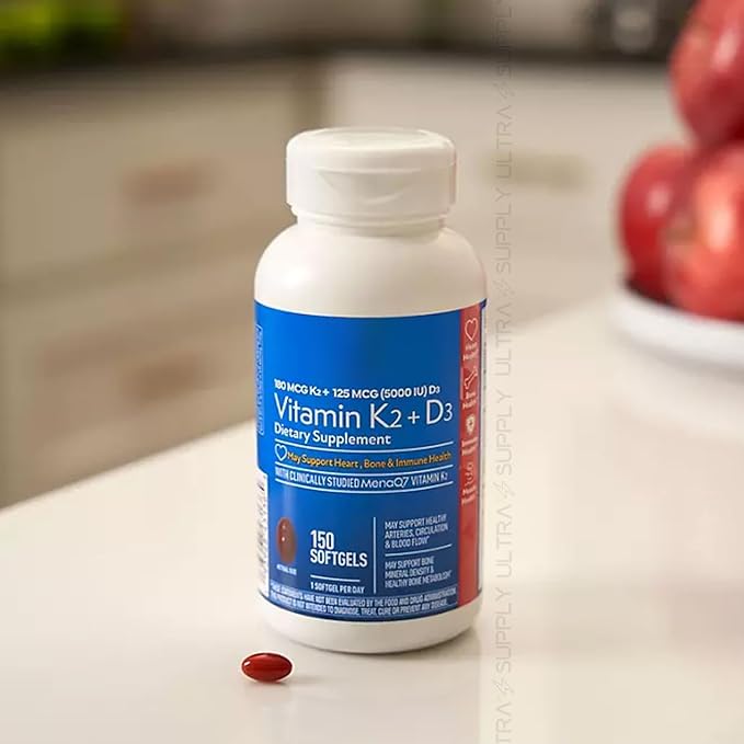 Members Mark Vitamin K2 + D3 (150 Count.) Softgels 180 mcg &amp 125 mcg (5000 IU) | Bone Heart &amp Immune Health Support with MenaQ7 MK-7