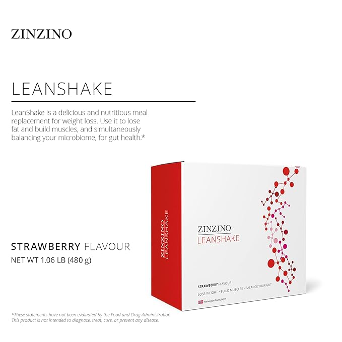 Zinzino LeanShake Strawberry - Whey Protein Powder for Healthy Body Balance Muscle Building &amp Gut Health - Lean Body Protein Shake - (16 x 30g)