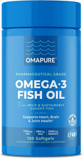 OMAPURE Fish Oil Supplements with Omega 3 Fatty Acids (1 Bottle 120 Softgels) - High EPA DHA &amp IFOS Fish Oil Pills Support Heart &amp Joint Health - Burpless Fish Oil Promotes Brain Function