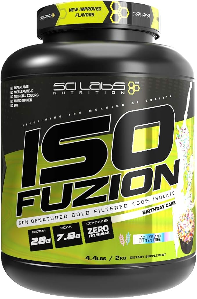 Iso Fuzion 100% Whey Isolate by Scilabs Nutrition | 28g Non Denatured Protein Powder Birthday Cake Flavor 4.4lb