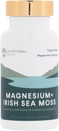 Nutritional Roots - Magnesium + Irish Sea Moss - 350mg Magnesium Glycinate &amp Organic Irish Sea Moss - Essential Minerals - Supports Heart &amp Bone Health - Dietary Supplement - 30 Servings - 60