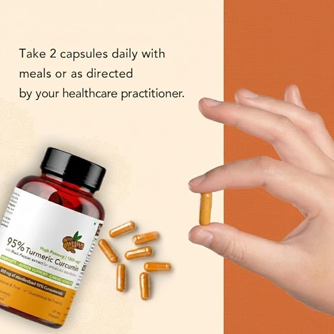 Curcumin (95%) with Black Pepper Extract (for Better absorbtion)1300mg for Immunity Joints Health | 60 Veg Capsules 650 Mg Each