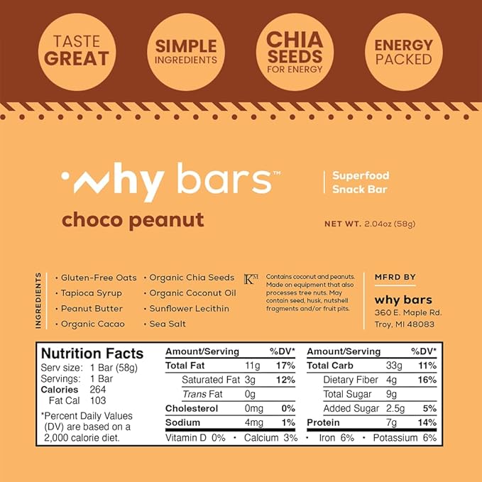 Why Bars Superfood Protein Bars Variety Pack 2.04 Ounce Bars (Pack of 12 Protein Bars) - Protein Bar Superfood Gluten Free Non GMO Organic Vegan Simple Ingredients