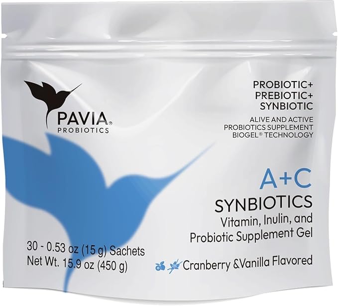 Pavia Live Probiotics Bio-Gel with Collagen | Probiotics &amp Prebiotics with Antioxidants | Digestive Support | 1 Billion Live Cultures | Fruit &amp Vanilla Flavor | 30 Sachets