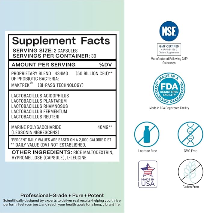 Probiotics for Women 50 Billion CFU 5 Lactobacillus Strains Digestion Vaginal Immune &amp Mood Health Support* Non-GMO Gluten-Free 60 Caps