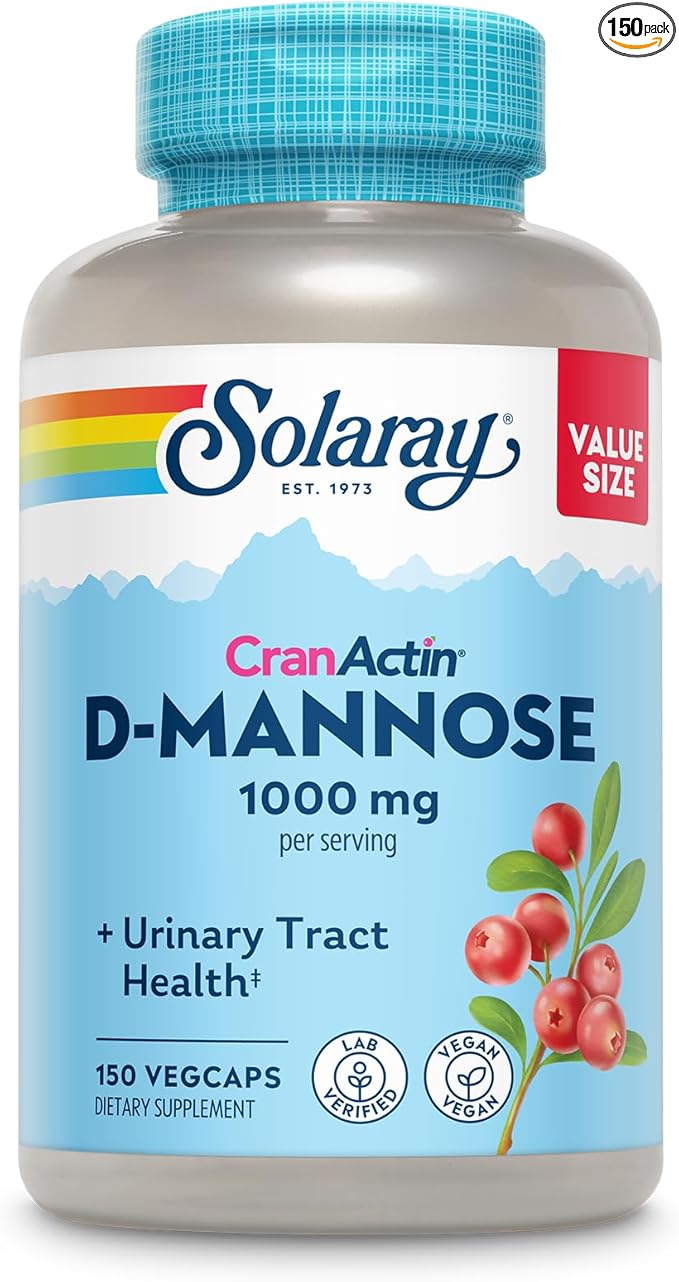 Solaray D-Mannose 1000mg with CranActin Cranberry Supplement 400mg Urinary Tract Health &amp Bladder Support Capsules with Vitamin C Vegan 60 Day Guarantee 75 Servings 150 VegCaps