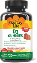 Country Life Strawberry &amp Orange D3 Gummies 120 CT