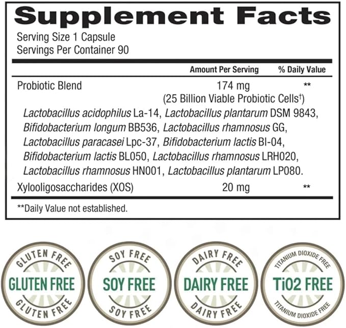 Women's Daily Probiotic 25 Billion Viable Cells 90 Vegetarian Capsules 10 Probiotic Strains Supports Vaginal Digestive Immune Health Sold by W&ampL